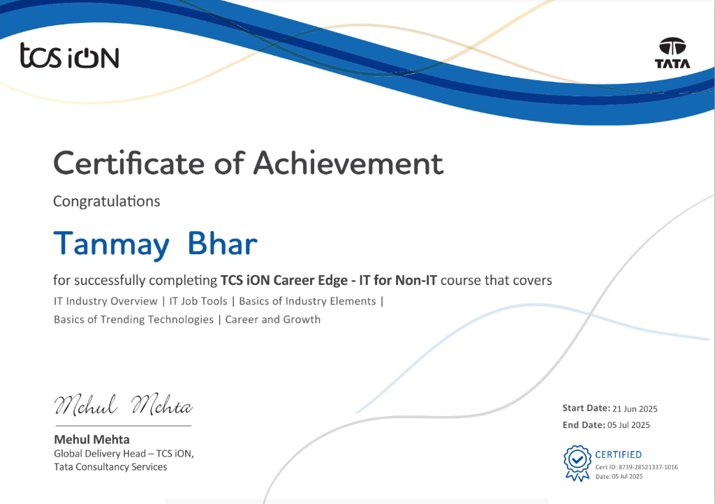 TCS iON Career Edge Certificate