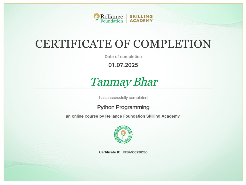 Reliance Foundation Python Programming
