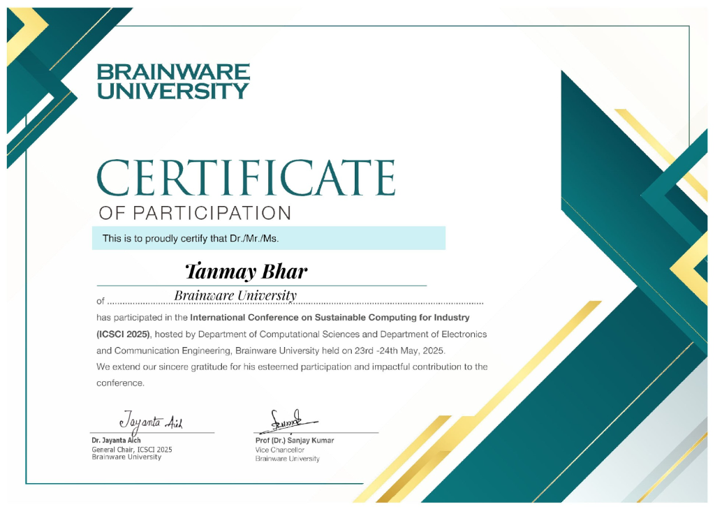 ICSCI Conference Certificate