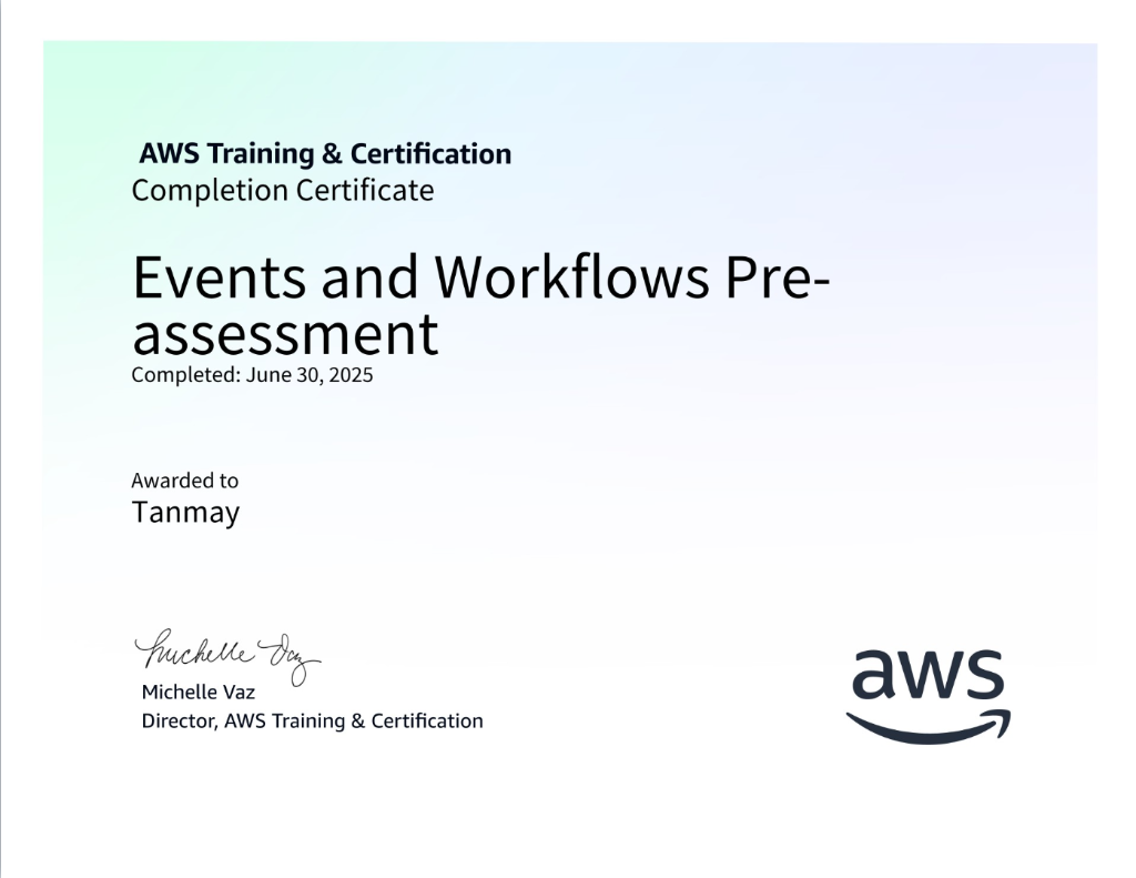 AWS Events and Workflows Certificate